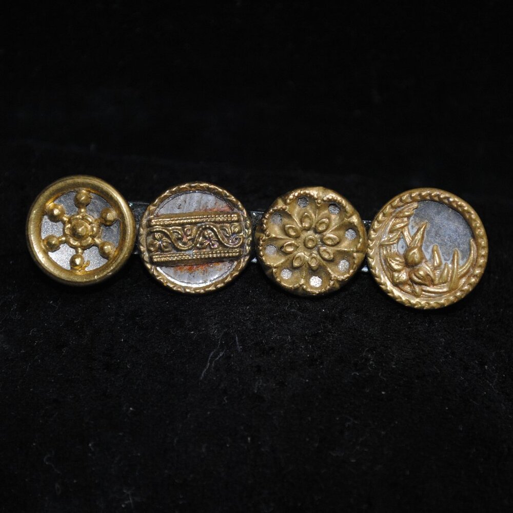 Vintage Bar Brooch made of Antique Brass & Steel Buttons